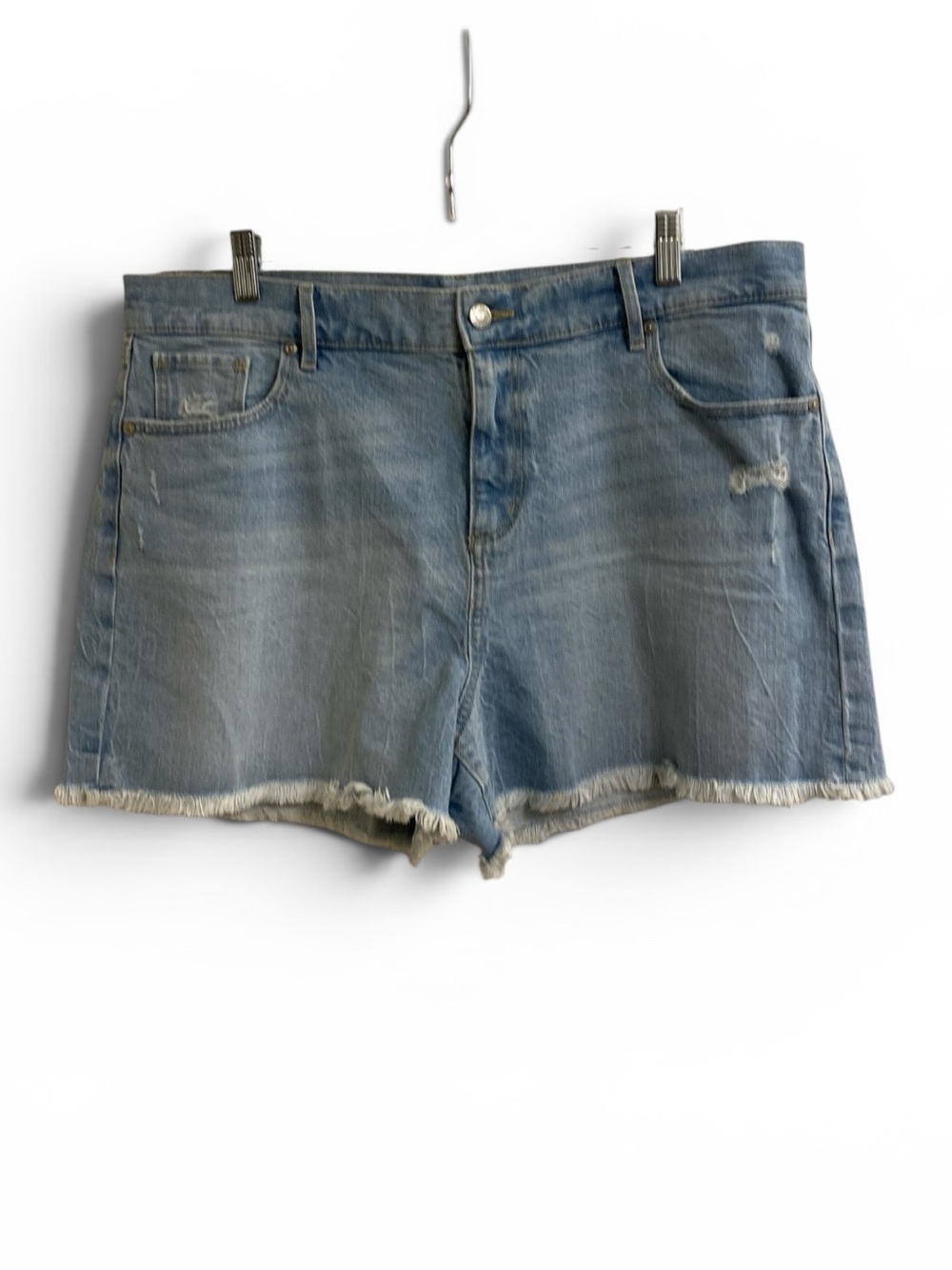 LOFT HIGH WAIST LIGHT WASH 3” INSEAM LIGHT WASH JEAN SHORTS SIZE 32/14 RAW HEM